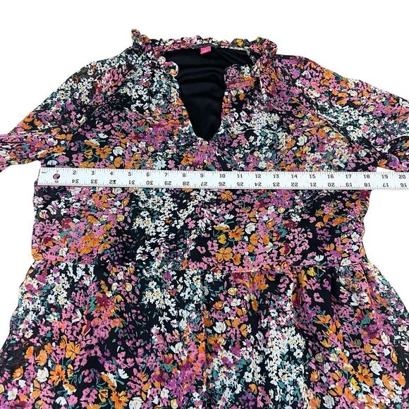 Vince Camuto Floral Short Dress Three Tiered Boho Lined Long Sleeve Size Small - Picture 4 of 6